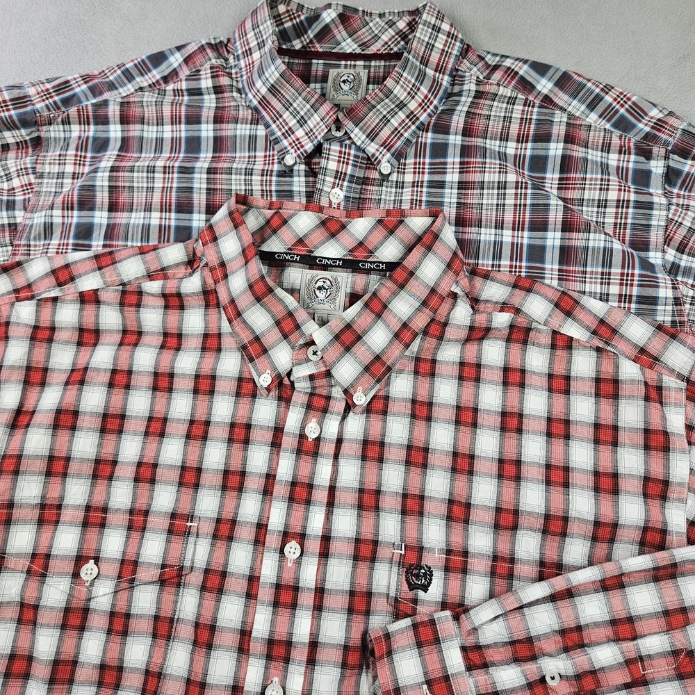Cinch Shirt Mens XL Plaid Button Up Long Sleeve Cotton Western Cowboy Lot of 2